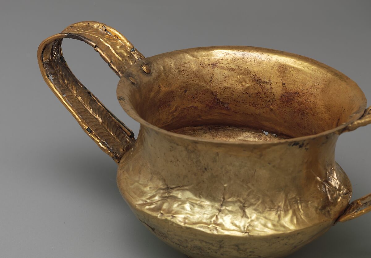 Gold kantharos (drinking cup with two high vertical handles), Gold, Helladic, Mycenaean