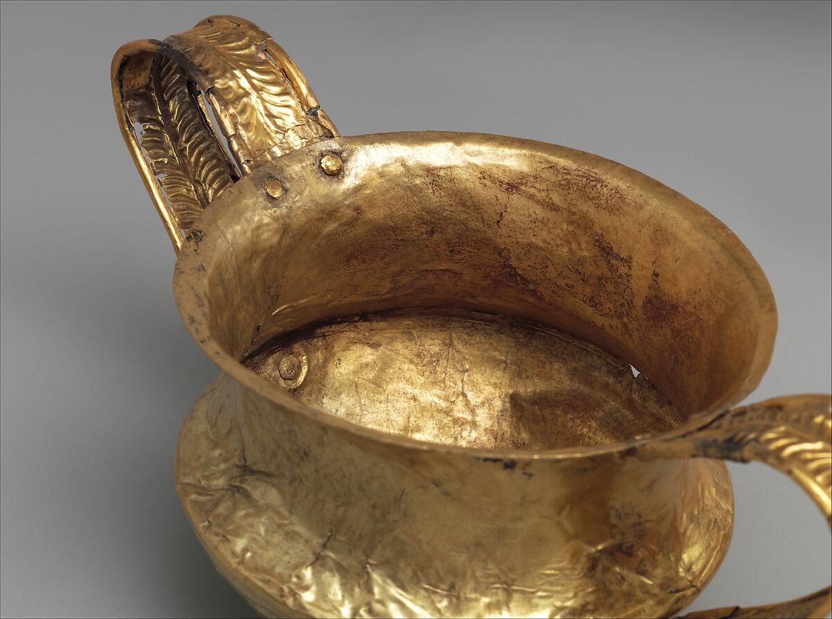 Gold kantharos (drinking cup with two high vertical handles), Gold, Helladic, Mycenaean