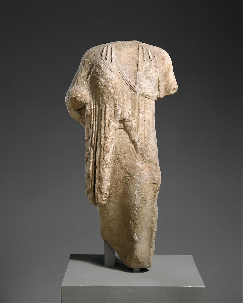 Marble statue of a kore (maiden), Marble, Island, Greek