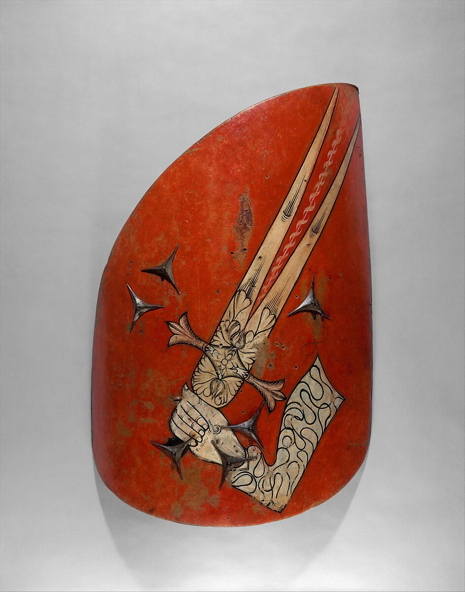 Hungarian-Style Shield, Wood, leather, gesso, polychromy, Eastern European 