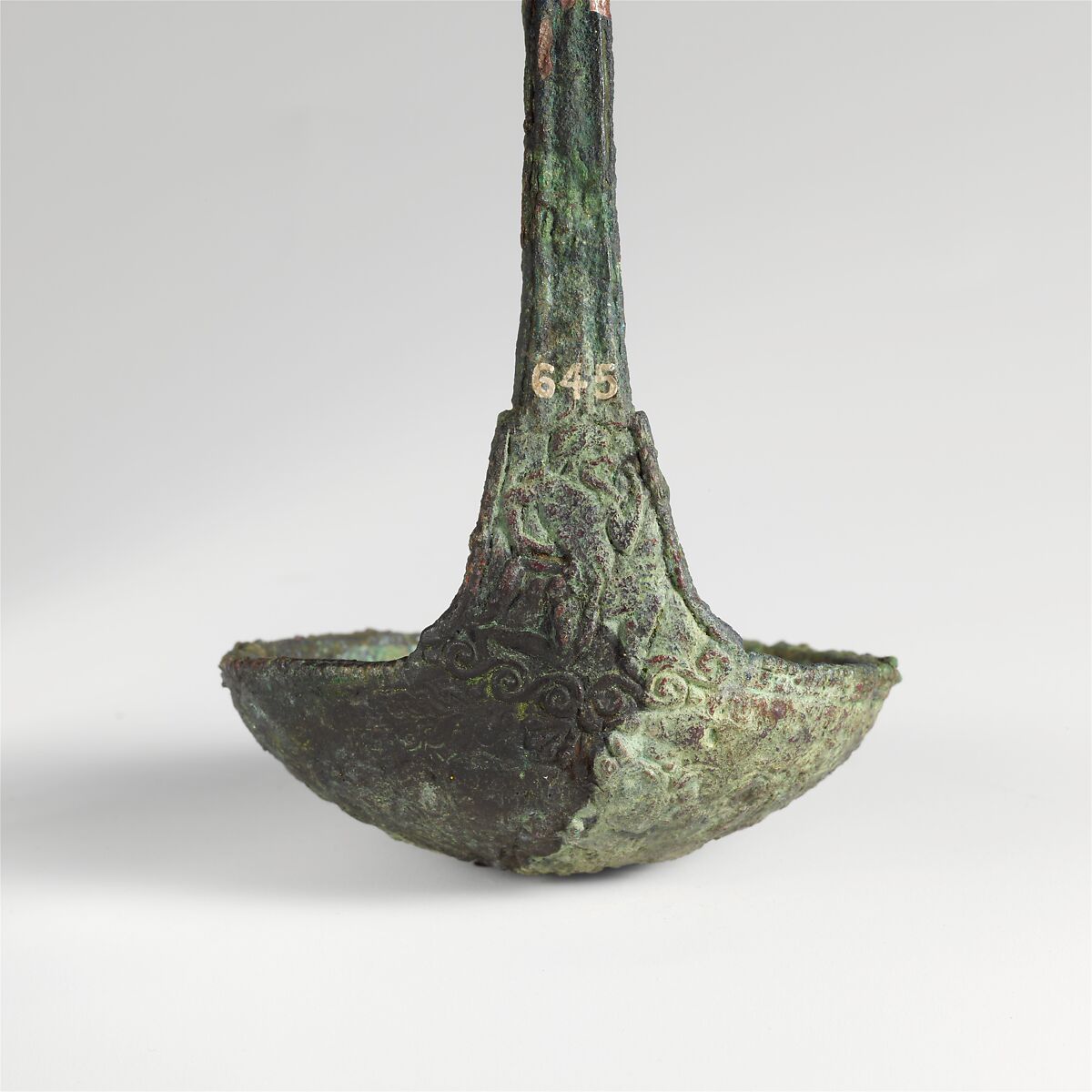 Bronze kyathos (ladle) with animal-head terminals, Bronze, Etruscan