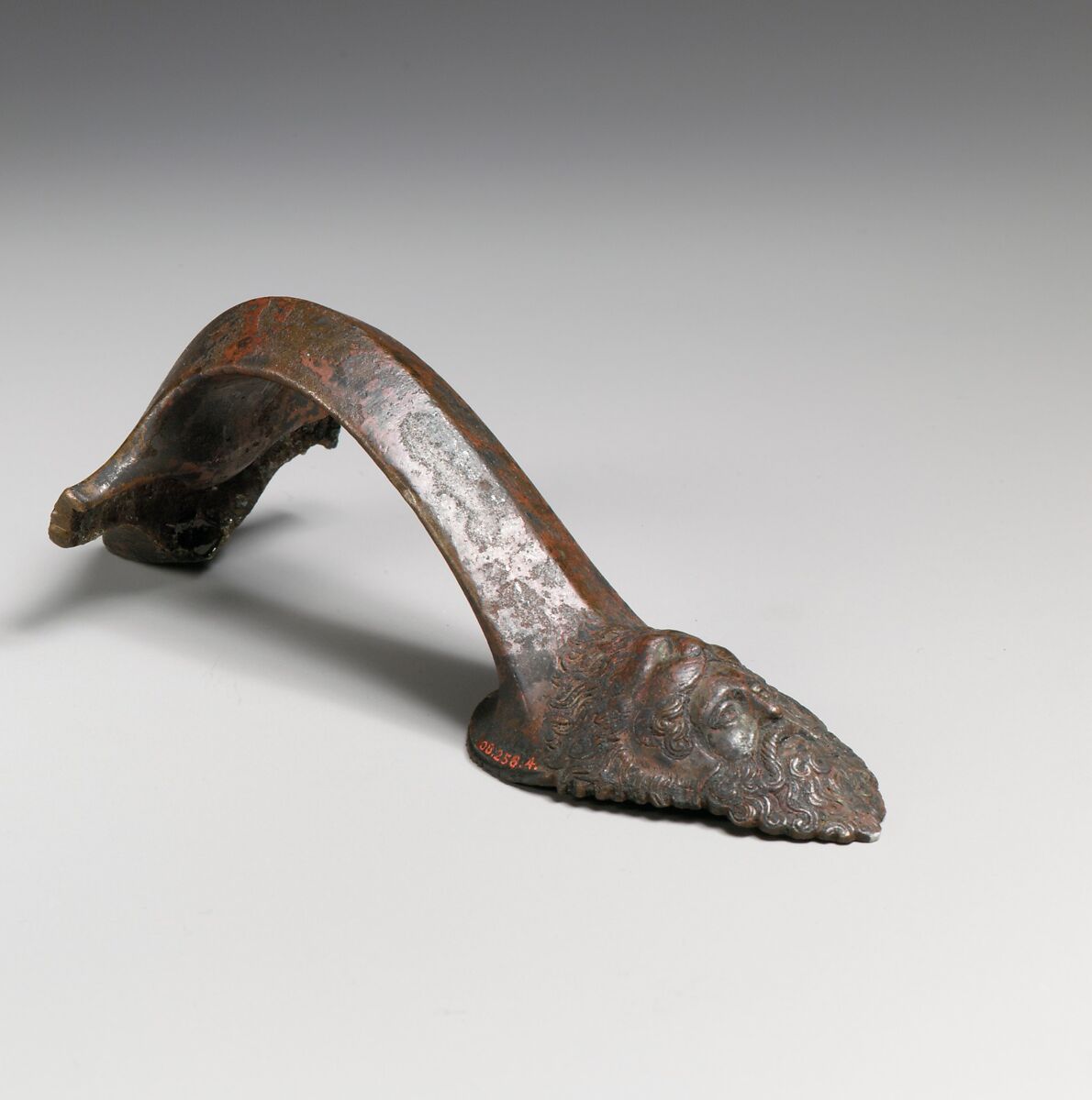 Bronze handle of an oinochoe (jug), Bronze, Greek 