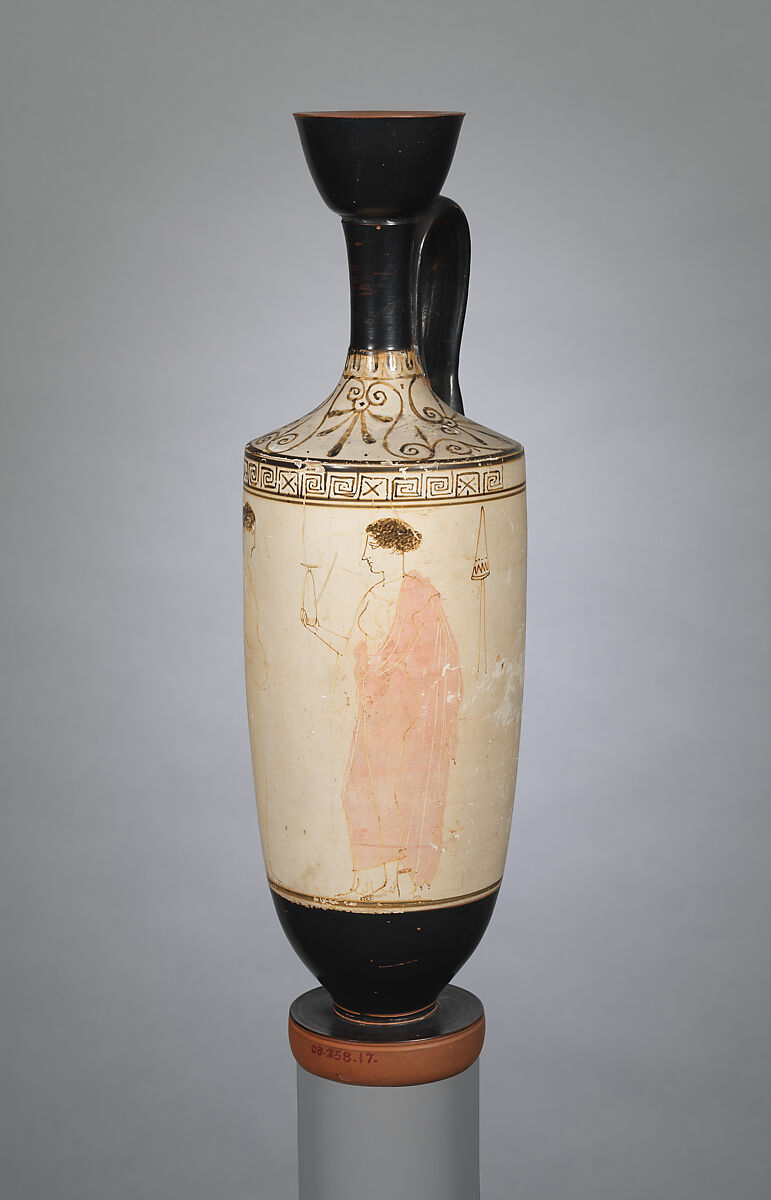 Terracotta lekythos (oil flask), Attributed to the Achilles Painter, Terracotta, Greek, Attic 