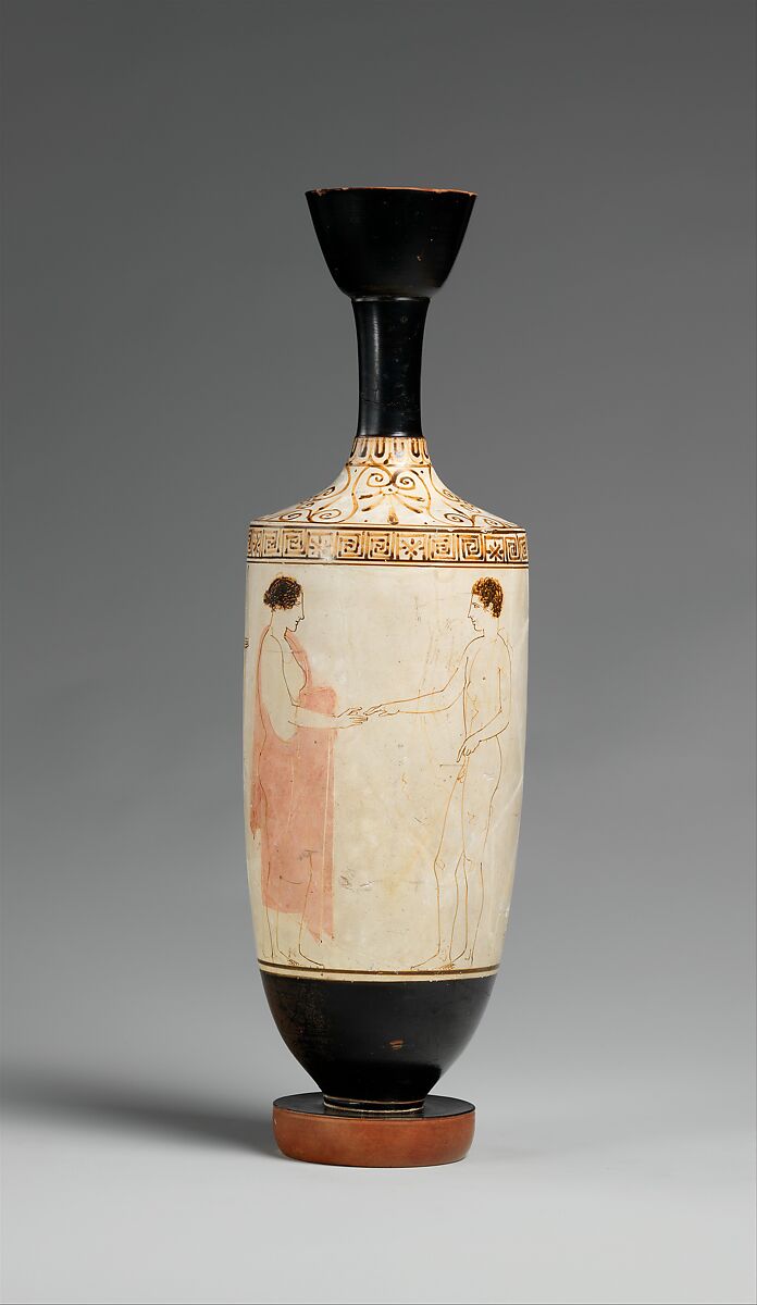 Terracotta lekythos (oil flask), Attributed to the Achilles Painter, Terracotta, Greek, Attic 