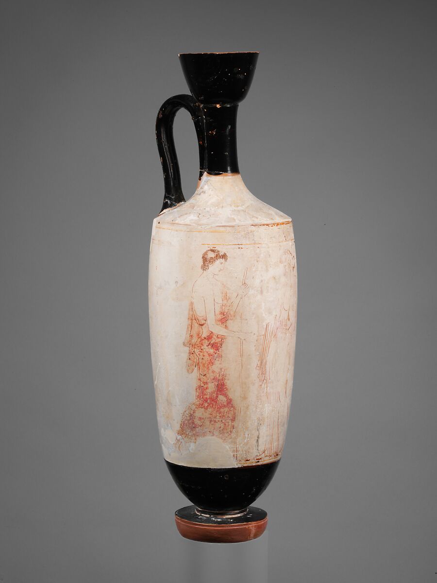 Terracotta lekythos (oil flask), Terracotta, Greek, Attic 