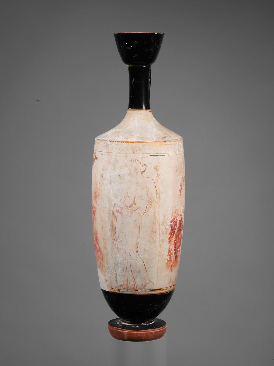 Terracotta lekythos (oil flask), Terracotta, Greek, Attic