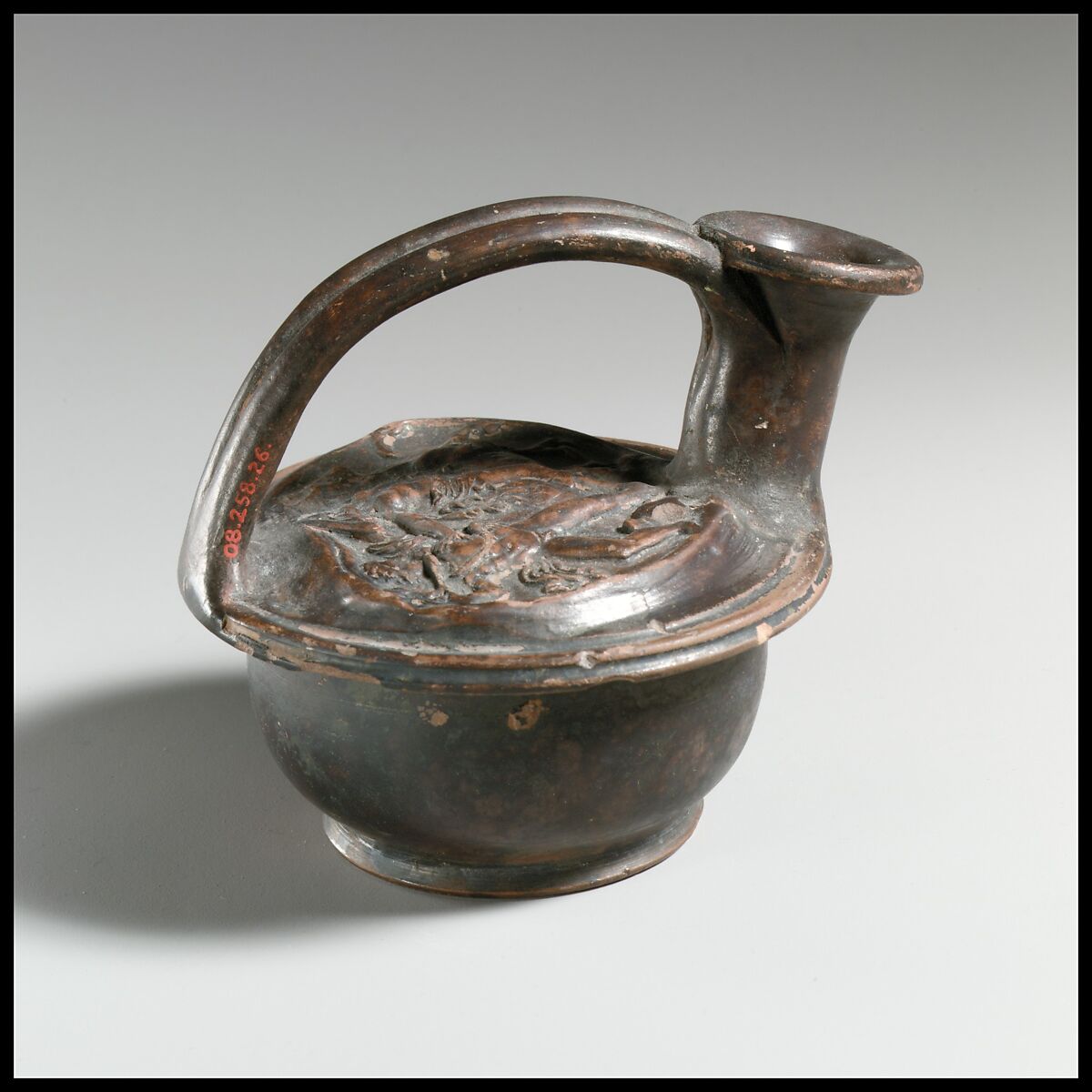 Terracotta askos (flask with a spout and handle over the top), Terracotta, Greek, South Italian, Campanian