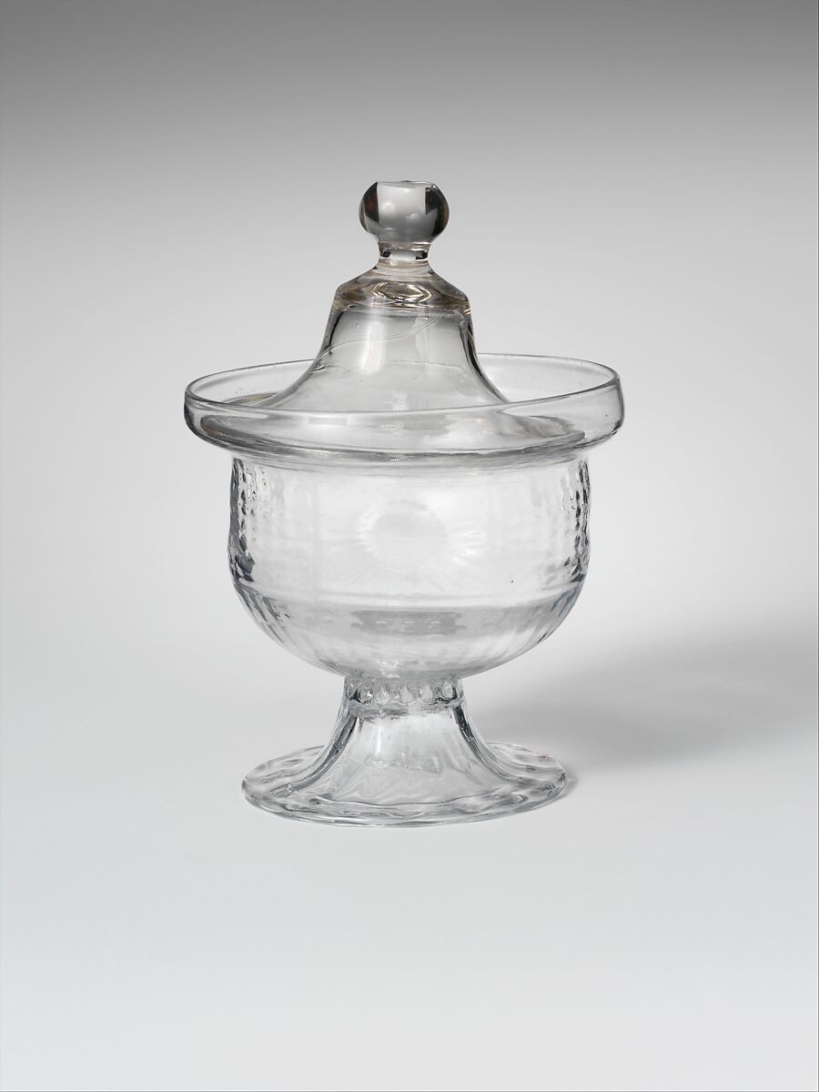 Covered Sugar Bowl, Blown molded lead glass, American 