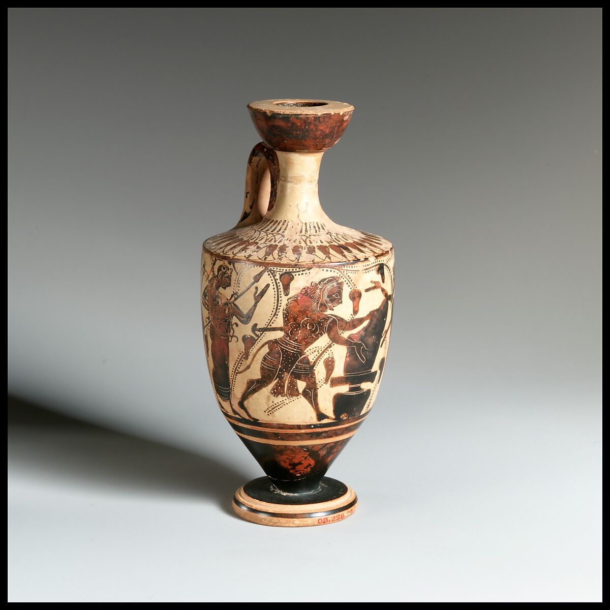 Terracotta lekythos (oil flask), Attributed to the Class of Athens 581.1, Terracotta, Greek, Attic 