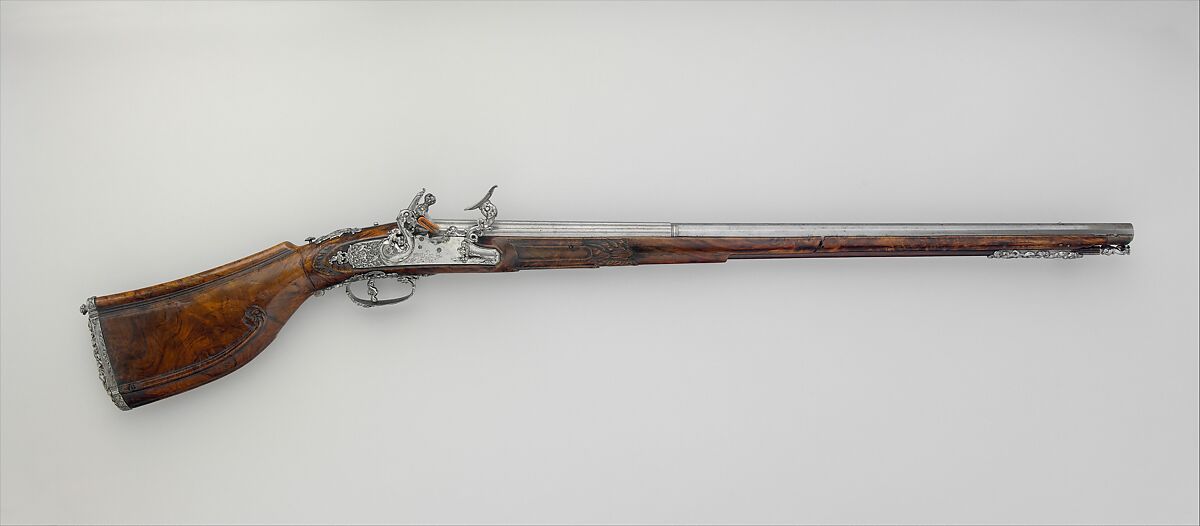 Carbine with Flintlock alla Fiorentina, Carlo Bottarelli (Italian, Brescia, active ca. 1660–90), Steel, wood (walnut), Italian, Brescia 