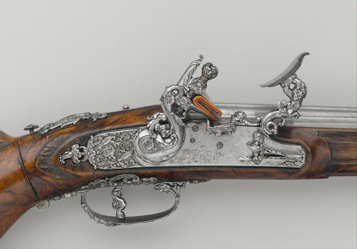 Carbine with Flintlock alla Fiorentina, Carlo Bottarelli (Italian, Brescia, active ca. 1660–90), Steel, wood (walnut), Italian, Brescia
