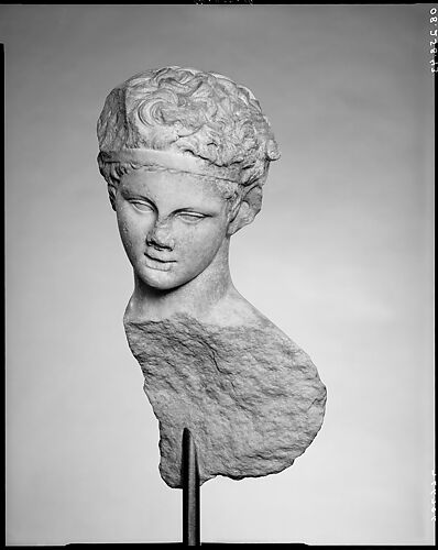 Head and part of the back of a marble statue