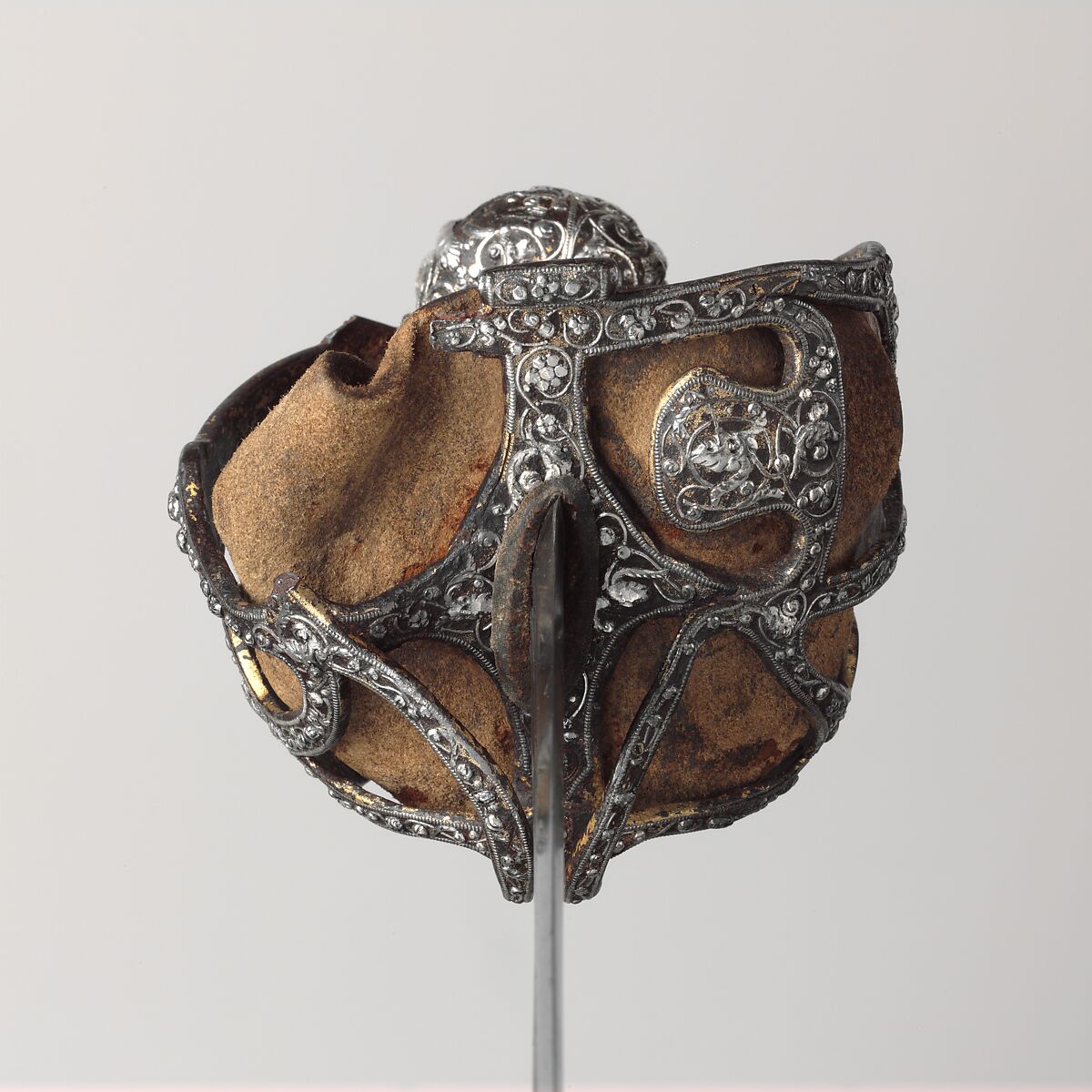 Basket-Hilted Sword, Steel, silver, gold, leather, British
