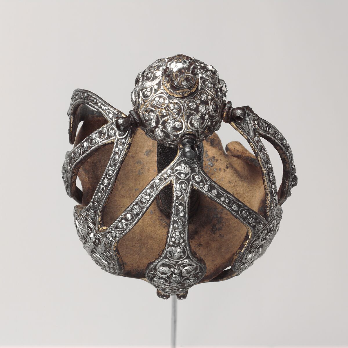 Basket-Hilted Sword, Steel, silver, gold, leather, British