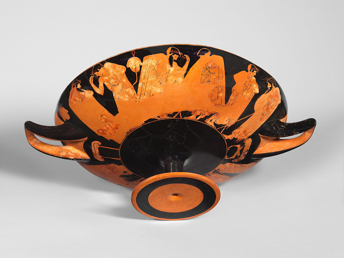 Terracotta kylix (drinking cup), Signed by Hieron as potter, Terracotta, Greek, Attic