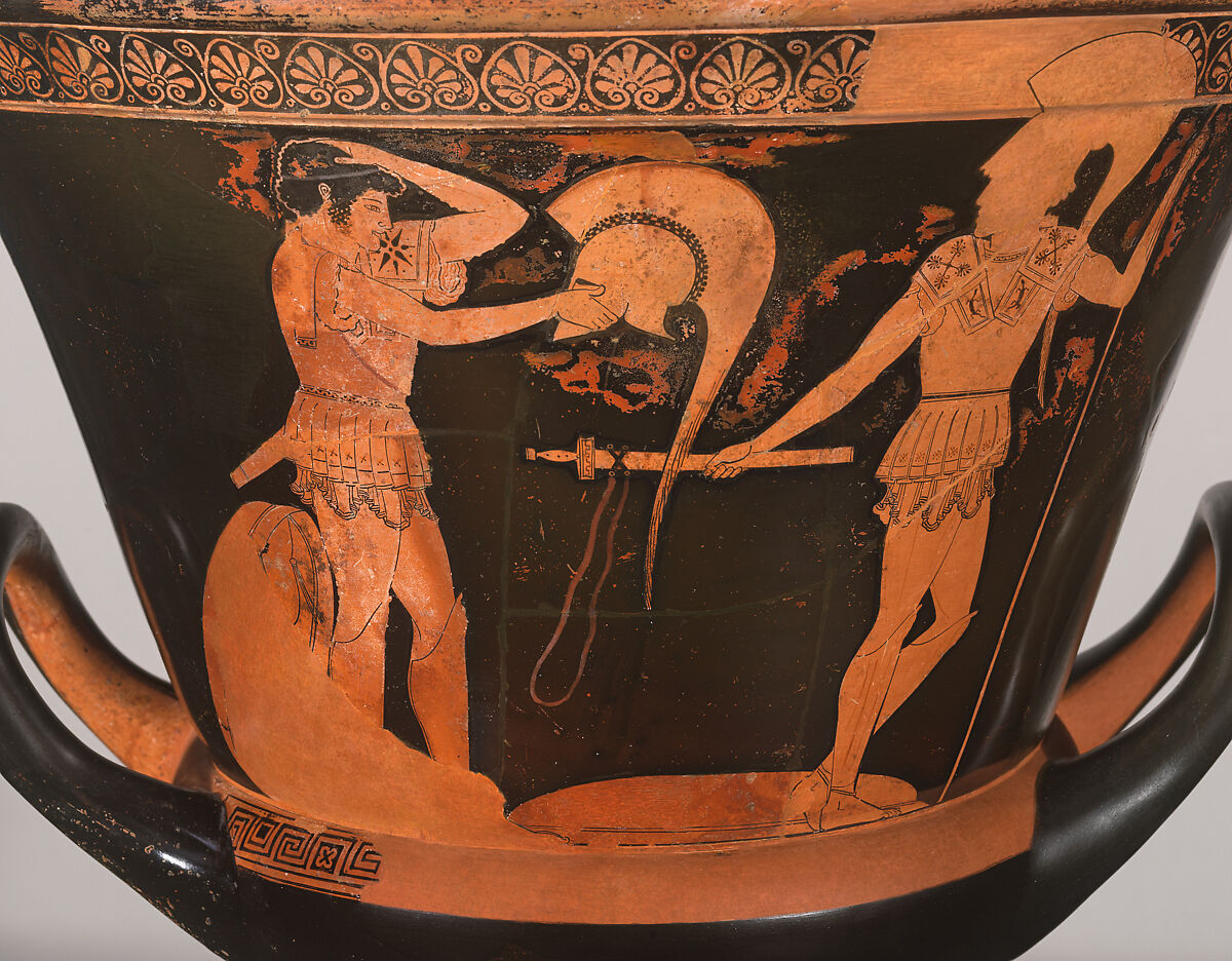Terracotta calyx-krater (bowl for mixing wine and water), Attributed to the Kleophrades Painter, Terracotta, Greek, Attic