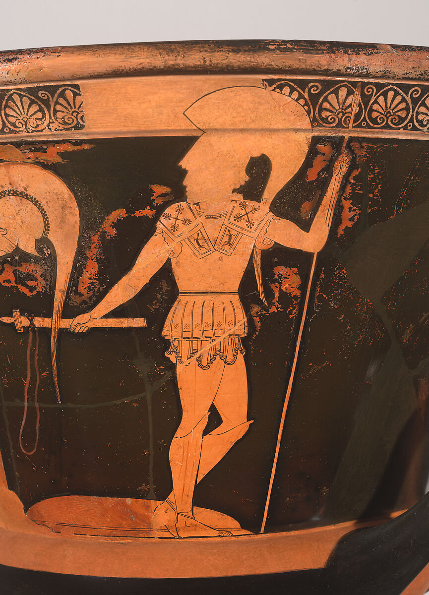 Terracotta calyx-krater (bowl for mixing wine and water), Attributed to the Kleophrades Painter, Terracotta, Greek, Attic