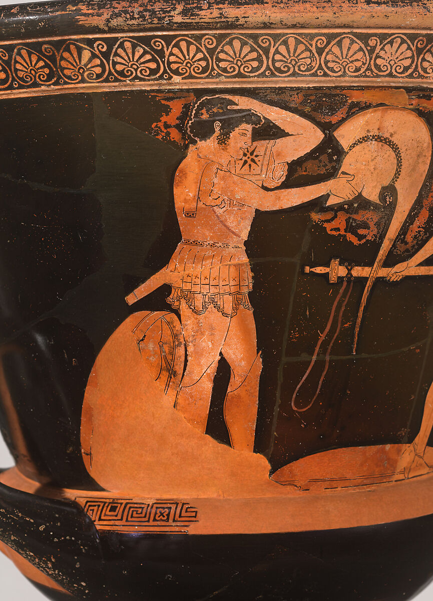 Terracotta calyx-krater (bowl for mixing wine and water), Attributed to the Kleophrades Painter, Terracotta, Greek, Attic