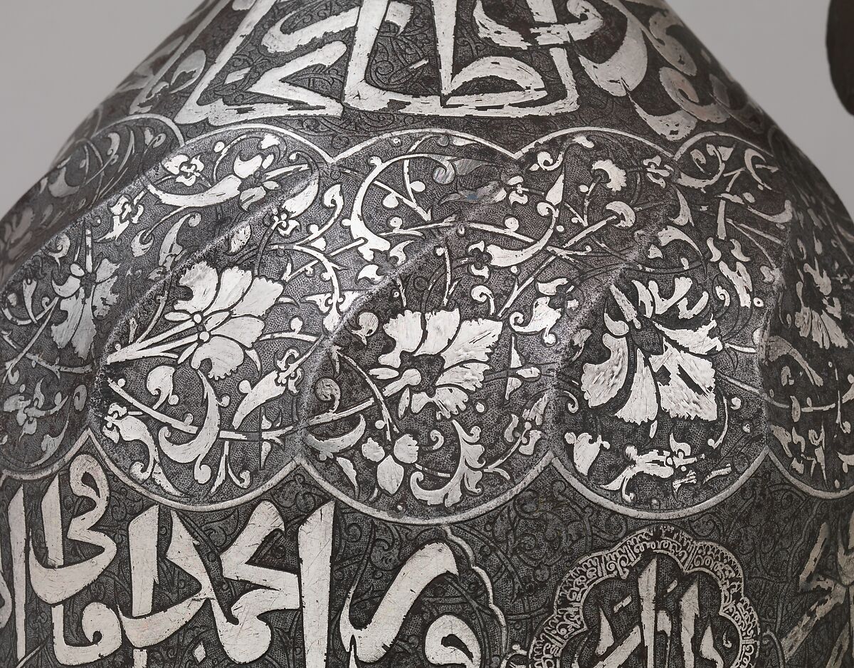 Helmet with Aventail, Steel, iron, silver, copper alloy, Turkish, in the style of Turkman armor