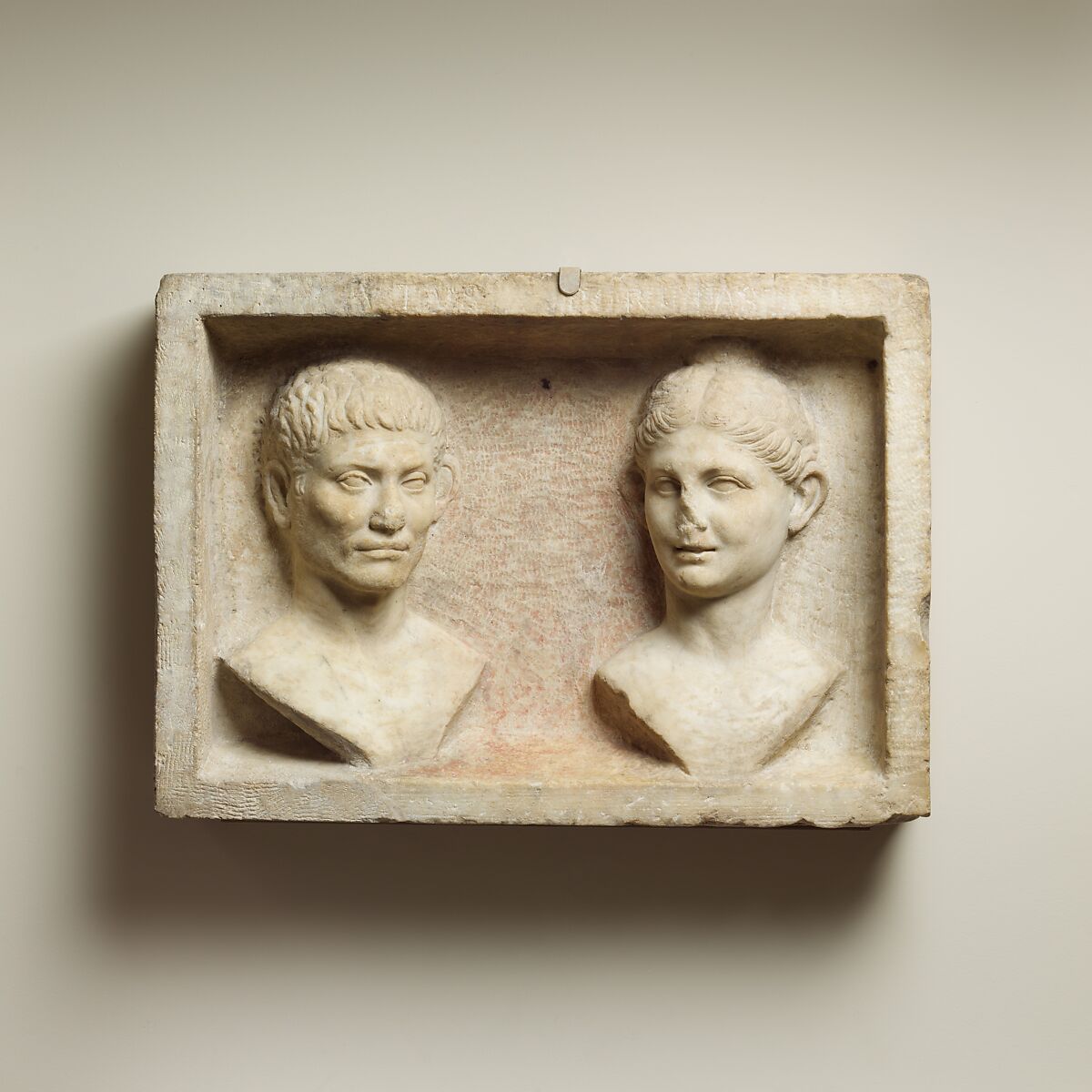 Marble grave relief with two portrait busts, Marble, Roman 