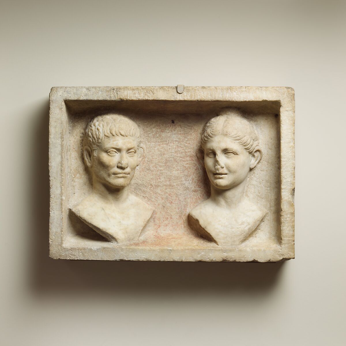 Marble grave relief with two portrait busts, Roman, Early Imperial,  Augustan