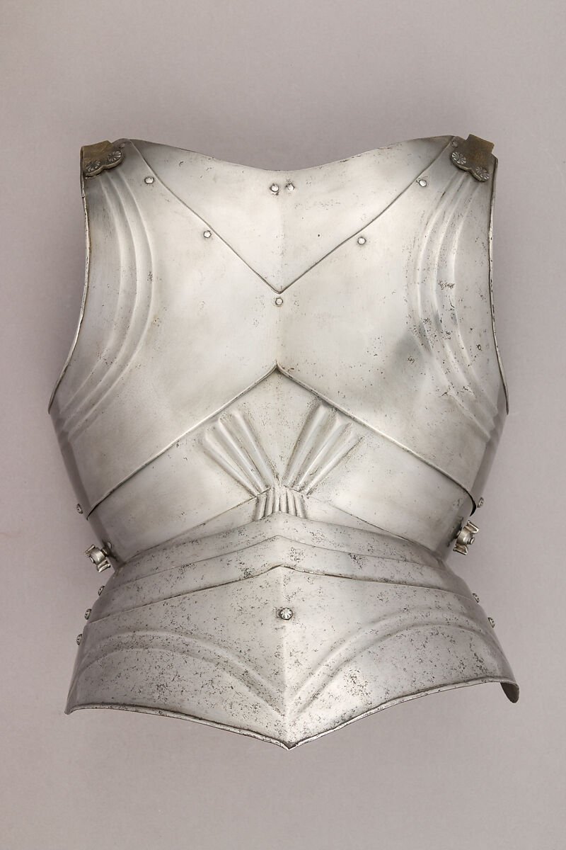 Composed Armor, Right pauldron (shoulder defense) marked by Matthes Deutsch (German, Landshut, documented 1485–1505), Steel, iron, copper alloy (latten), leather, brass, European, Italian and German