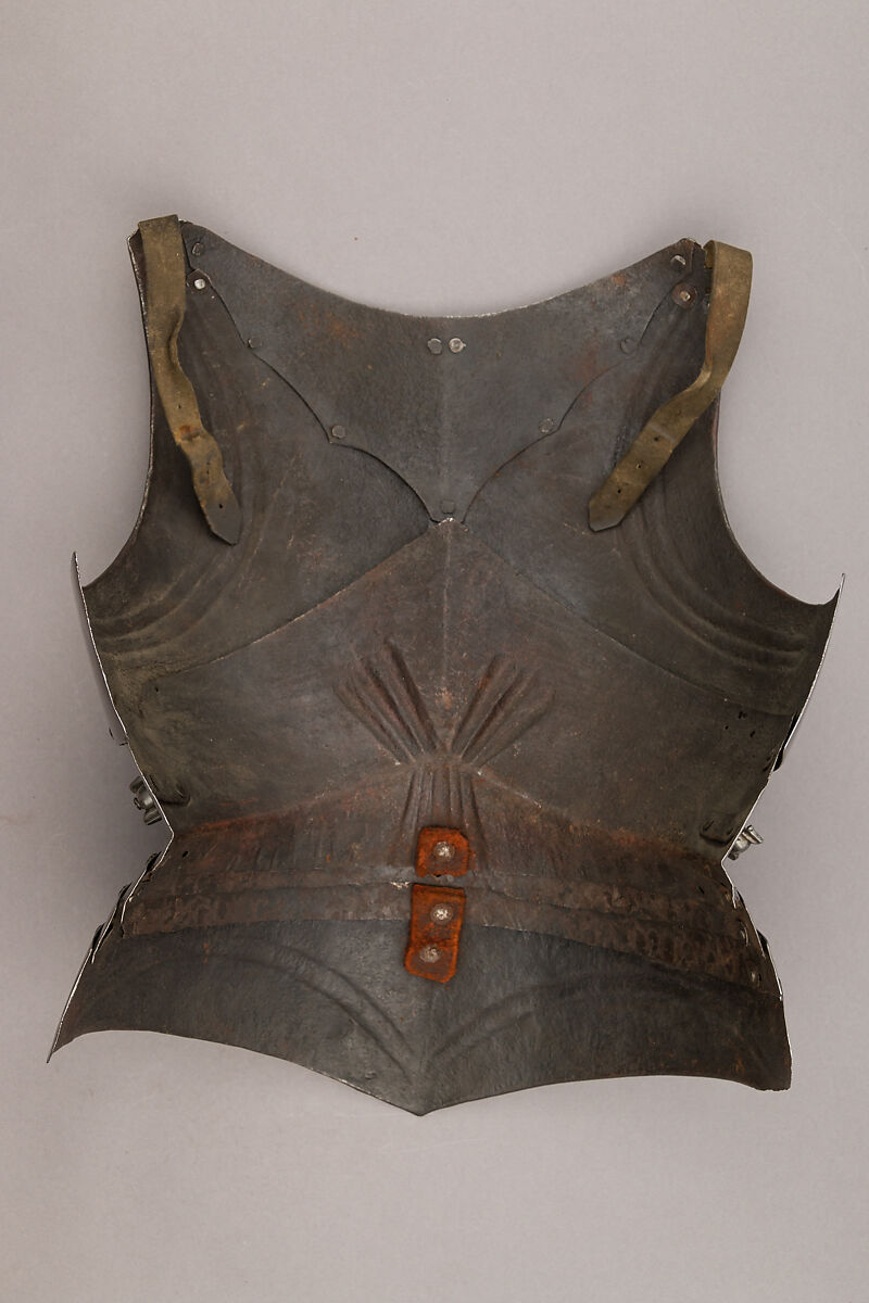Composed Armor, Right pauldron (shoulder defense) marked by Matthes Deutsch (German, Landshut, documented 1485–1505), Steel, iron, copper alloy (latten), leather, brass, European, Italian and German