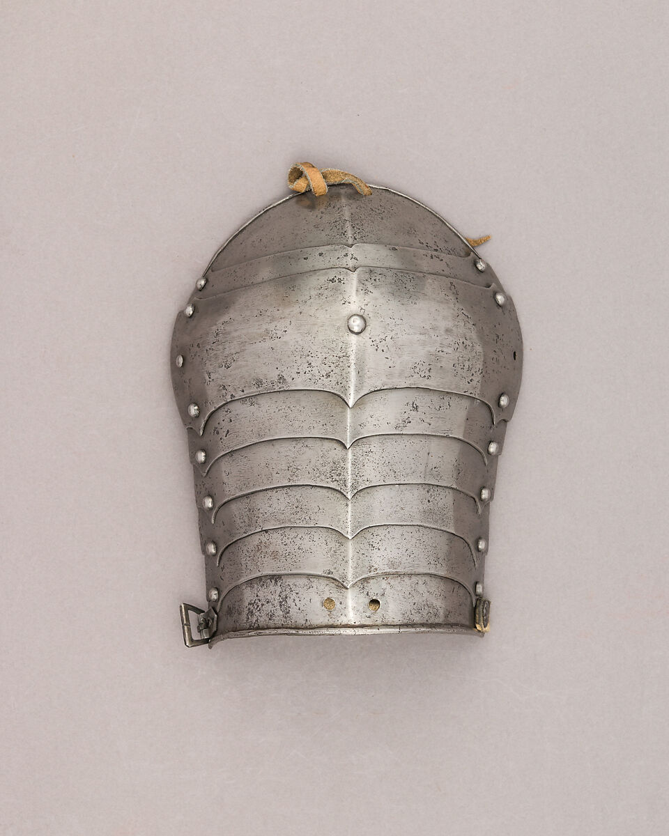 Composed Armor, Right pauldron (shoulder defense) marked by Matthes Deutsch (German, Landshut, documented 1485–1505), Steel, iron, copper alloy (latten), leather, brass, European, Italian and German