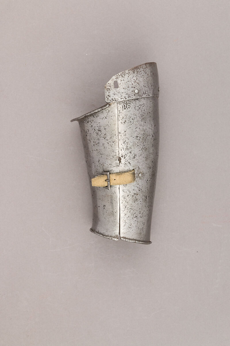 Composed Armor, Right pauldron (shoulder defense) marked by Matthes Deutsch (German, Landshut, documented 1485–1505), Steel, iron, copper alloy (latten), leather, brass, European, Italian and German