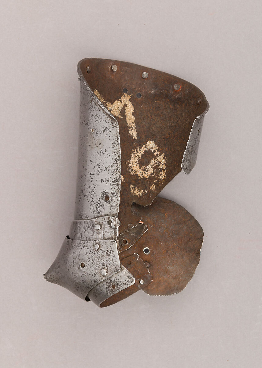 Composed Armor, Right pauldron (shoulder defense) marked by Matthes Deutsch (German, Landshut, documented 1485–1505), Steel, iron, copper alloy (latten), leather, brass, European, Italian and German