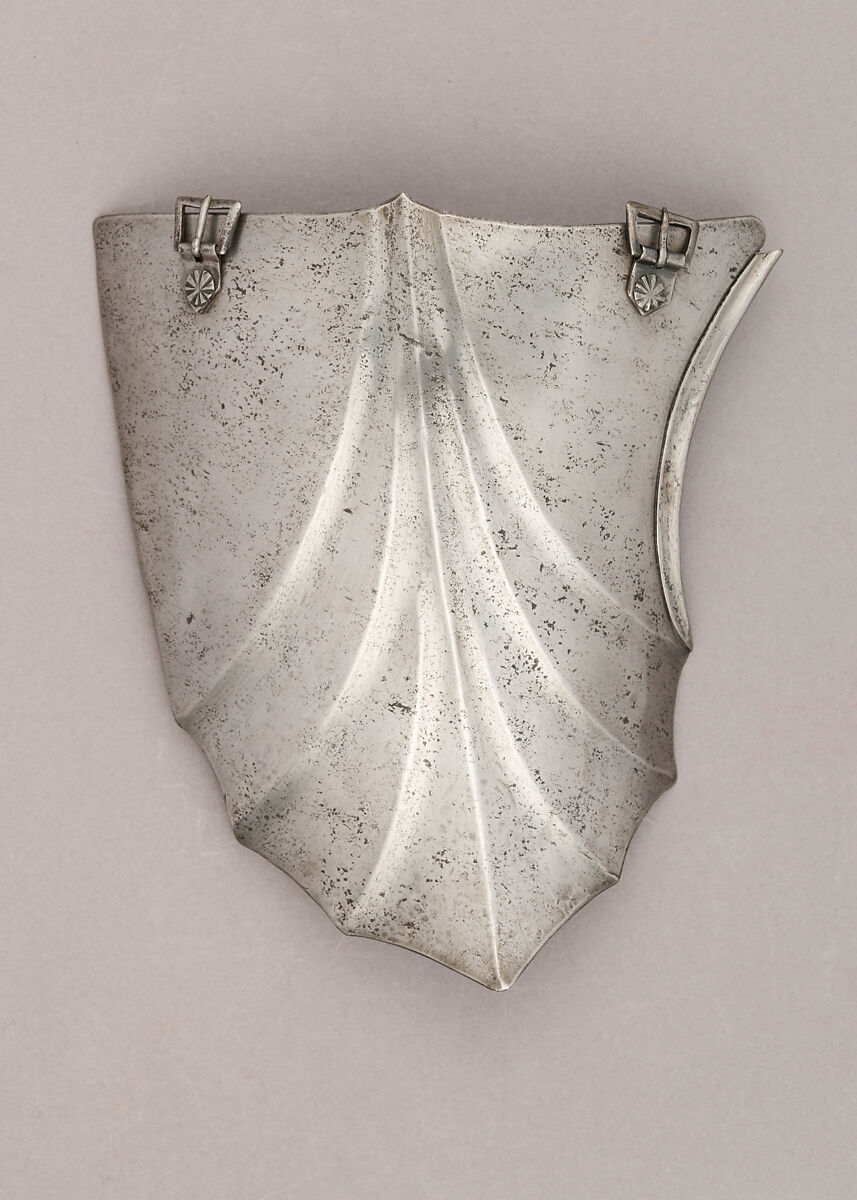 Composed Armor, Right pauldron (shoulder defense) marked by Matthes Deutsch (German, Landshut, documented 1485–1505), Steel, iron, copper alloy (latten), leather, brass, European, Italian and German