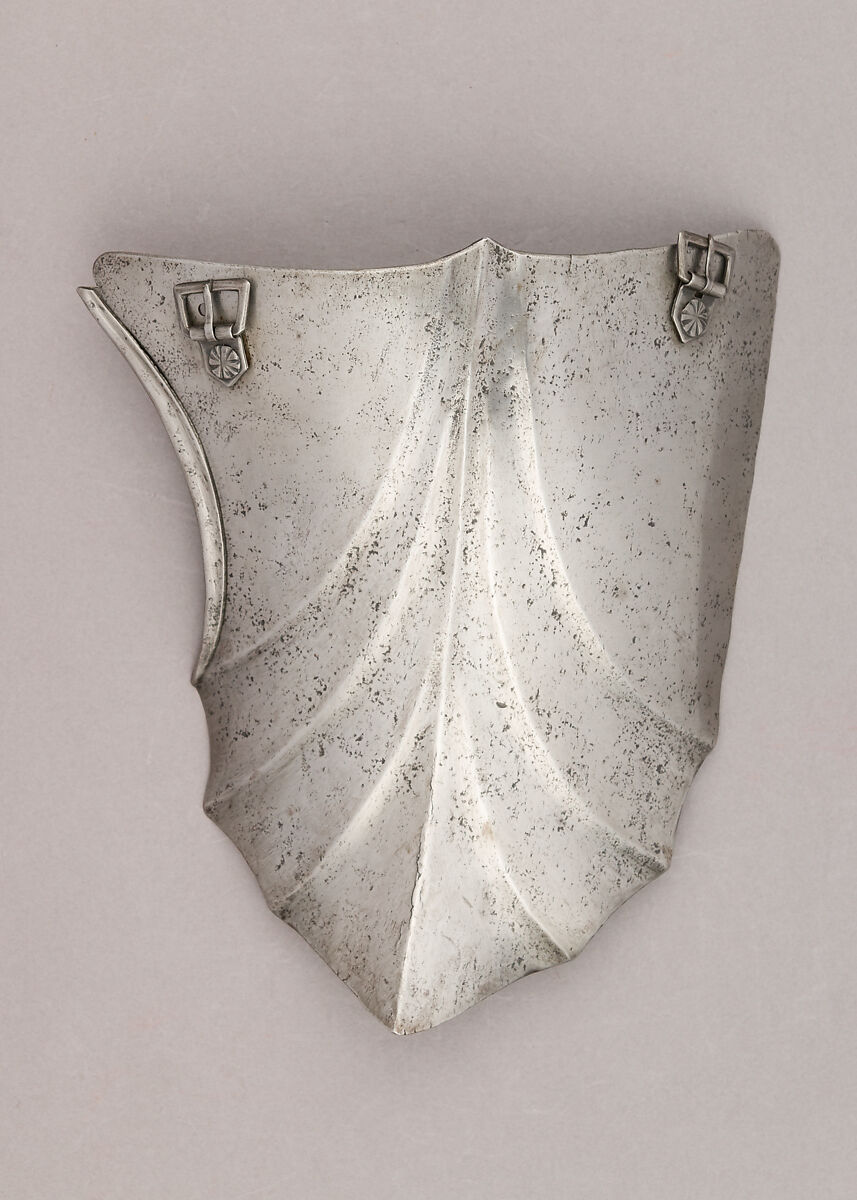 Composed Armor, Right pauldron (shoulder defense) marked by Matthes Deutsch (German, Landshut, documented 1485–1505), Steel, iron, copper alloy (latten), leather, brass, European, Italian and German