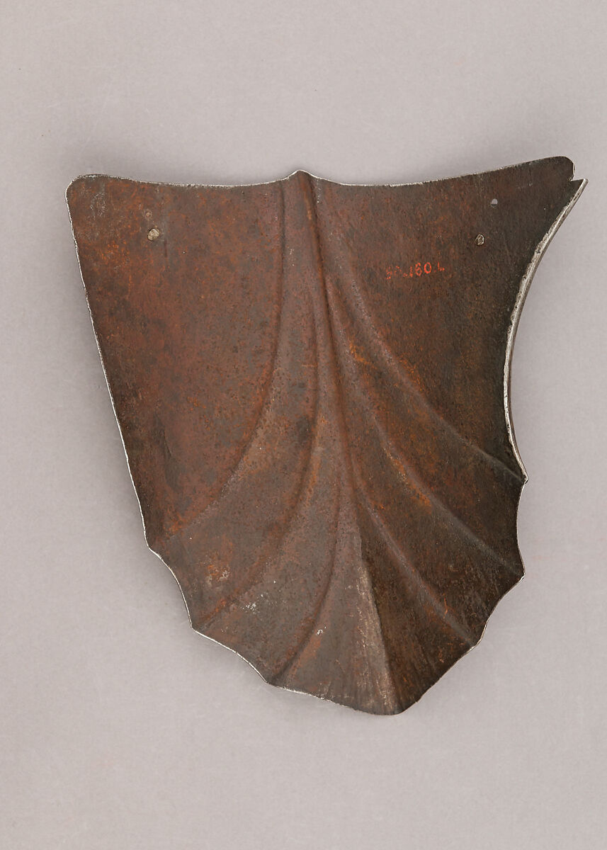 Composed Armor, Right pauldron (shoulder defense) marked by Matthes Deutsch (German, Landshut, documented 1485–1505), Steel, iron, copper alloy (latten), leather, brass, European, Italian and German