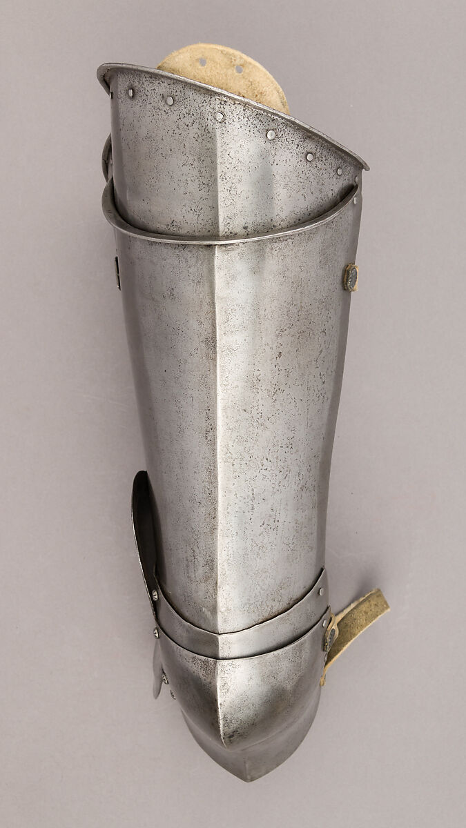 Composed Armor, Right pauldron (shoulder defense) marked by Matthes Deutsch (German, Landshut, documented 1485–1505), Steel, iron, copper alloy (latten), leather, brass, European, Italian and German