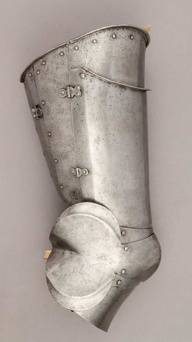 Composed Armor, Right pauldron (shoulder defense) marked by Matthes Deutsch (German, Landshut, documented 1485–1505), Steel, iron, copper alloy (latten), leather, brass, European, Italian and German