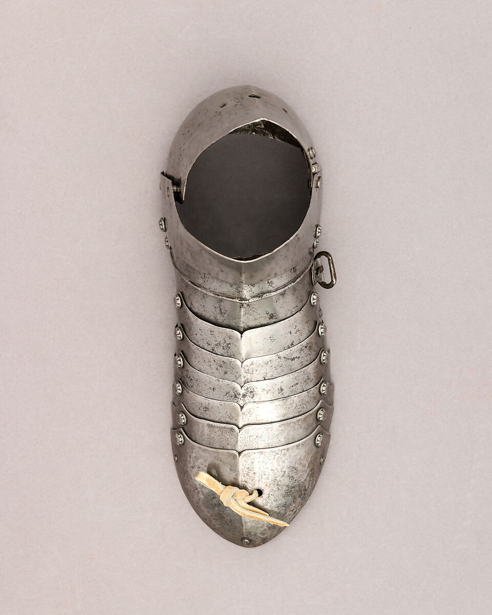 Composed Armor, Right pauldron (shoulder defense) marked by Matthes Deutsch (German, Landshut, documented 1485–1505), Steel, iron, copper alloy (latten), leather, brass, European, Italian and German