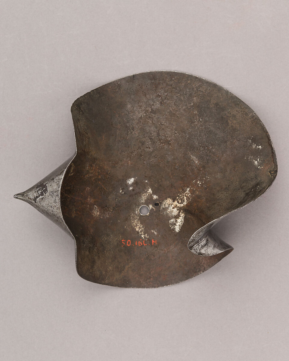 Composed Armor, Right pauldron (shoulder defense) marked by Matthes Deutsch (German, Landshut, documented 1485–1505), Steel, iron, copper alloy (latten), leather, brass, European, Italian and German