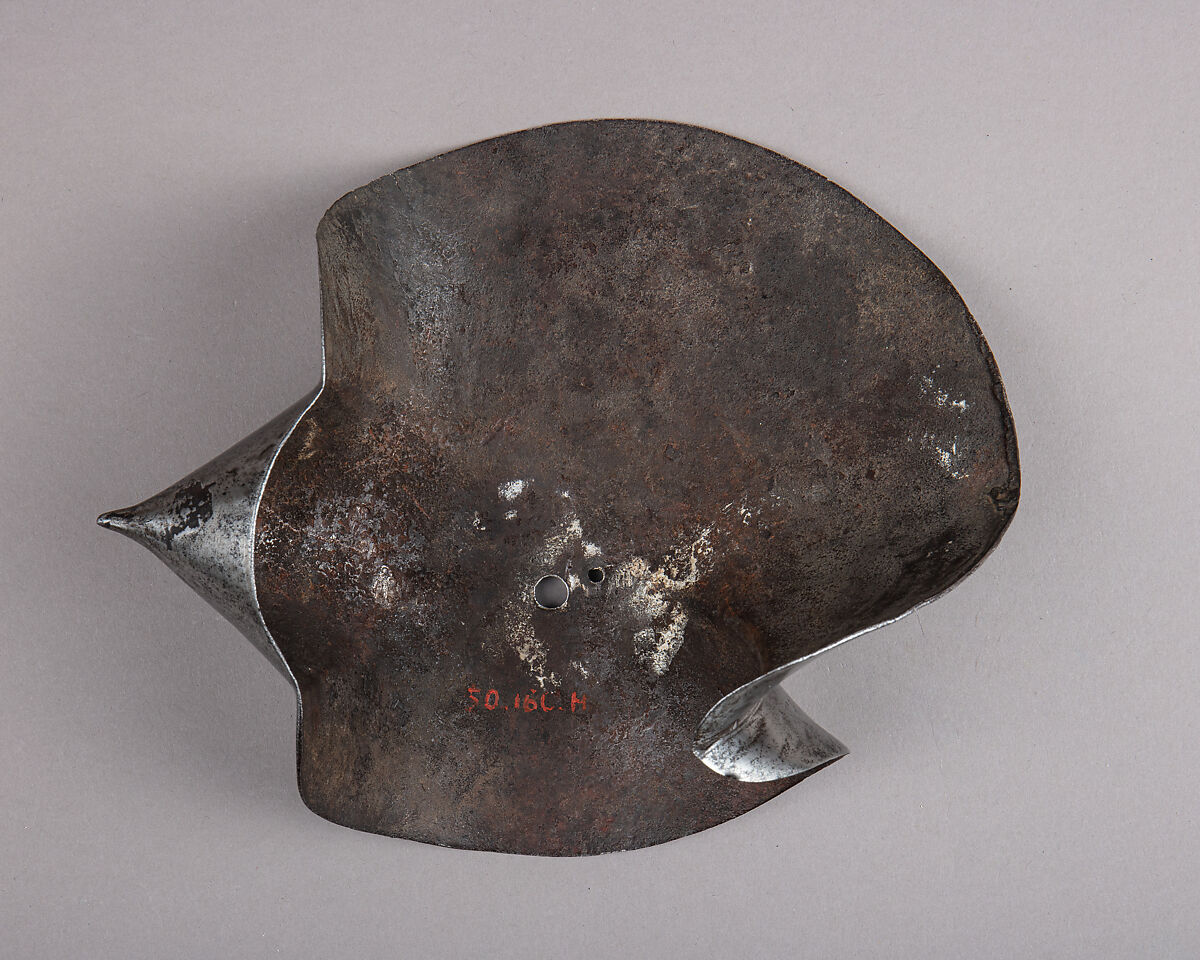 Composed Armor, Right pauldron (shoulder defense) marked by Matthes Deutsch (German, Landshut, documented 1485–1505), Steel, iron, copper alloy (latten), leather, brass, European, Italian and German