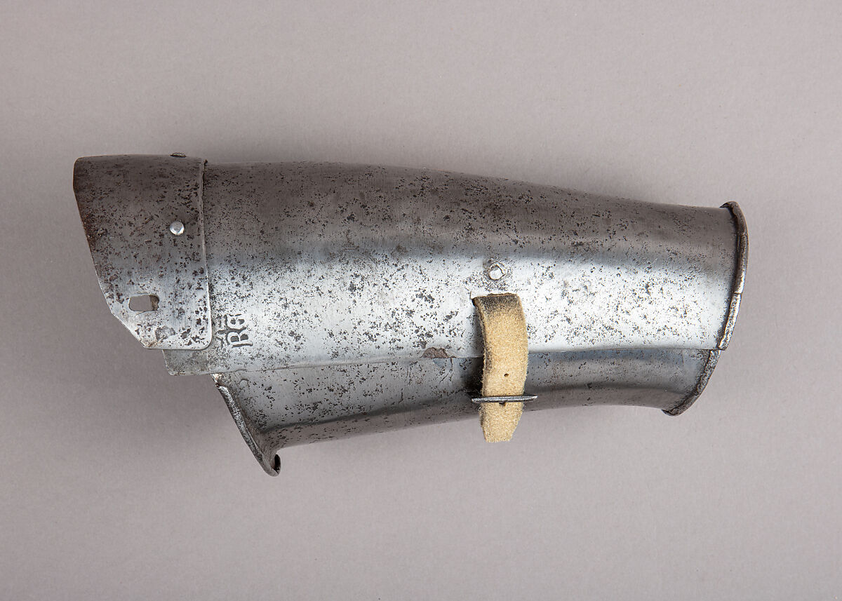 Composed Armor, Right pauldron (shoulder defense) marked by Matthes Deutsch (German, Landshut, documented 1485–1505), Steel, iron, copper alloy (latten), leather, brass, European, Italian and German