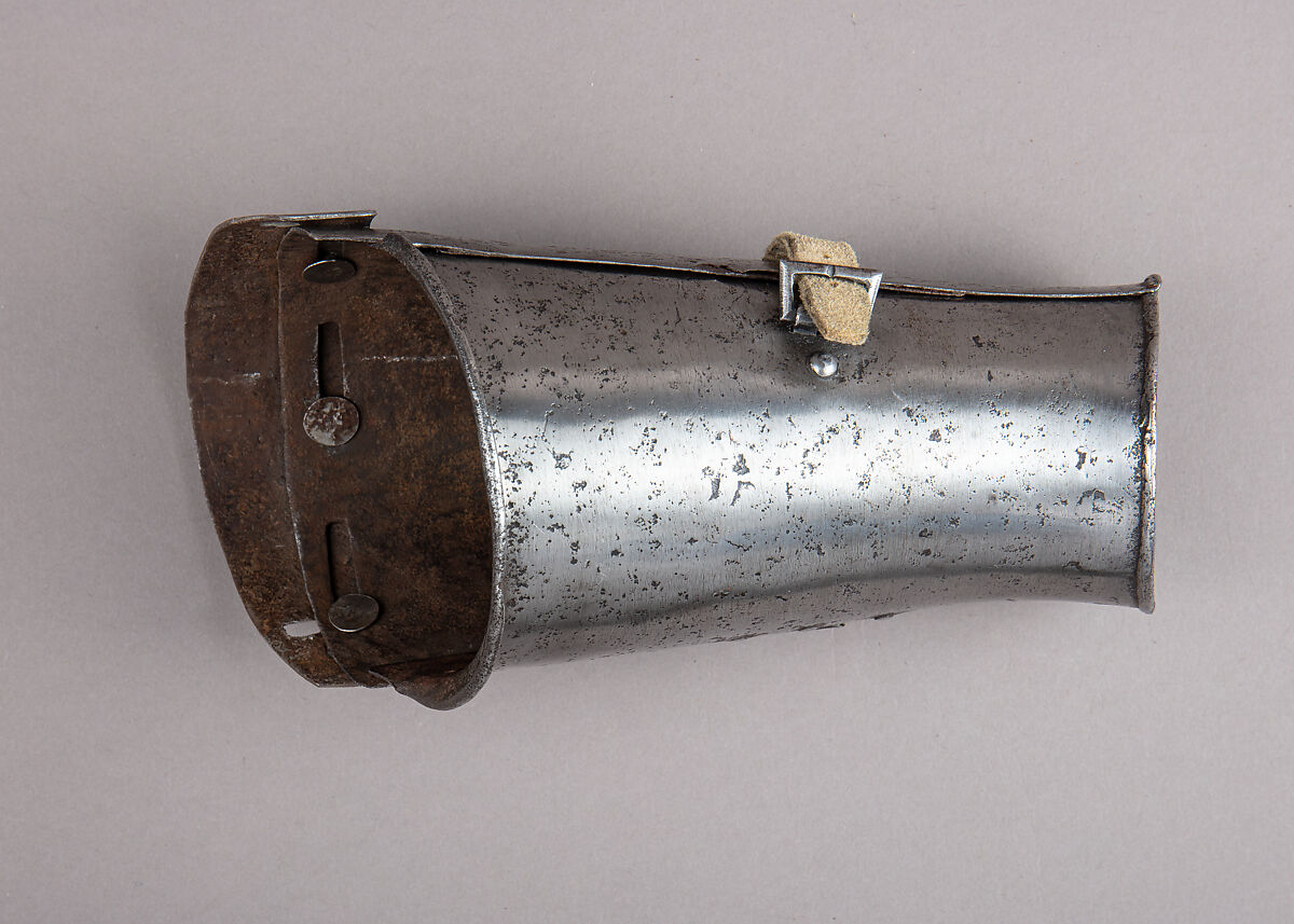 Composed Armor, Right pauldron (shoulder defense) marked by Matthes Deutsch (German, Landshut, documented 1485–1505), Steel, iron, copper alloy (latten), leather, brass, European, Italian and German