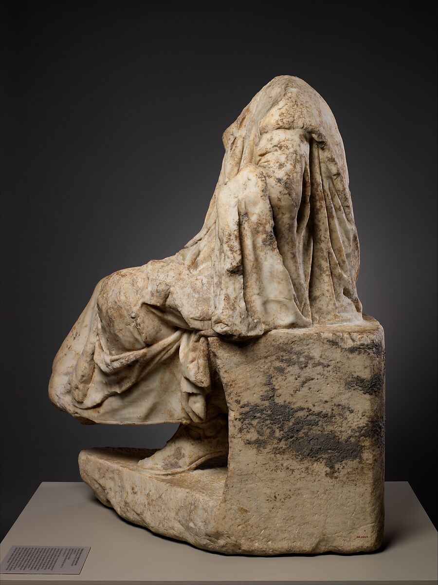 Marble statue of a draped seated man, Signed by Zeuxis as sculptor, Marble, Pentelic, Roman