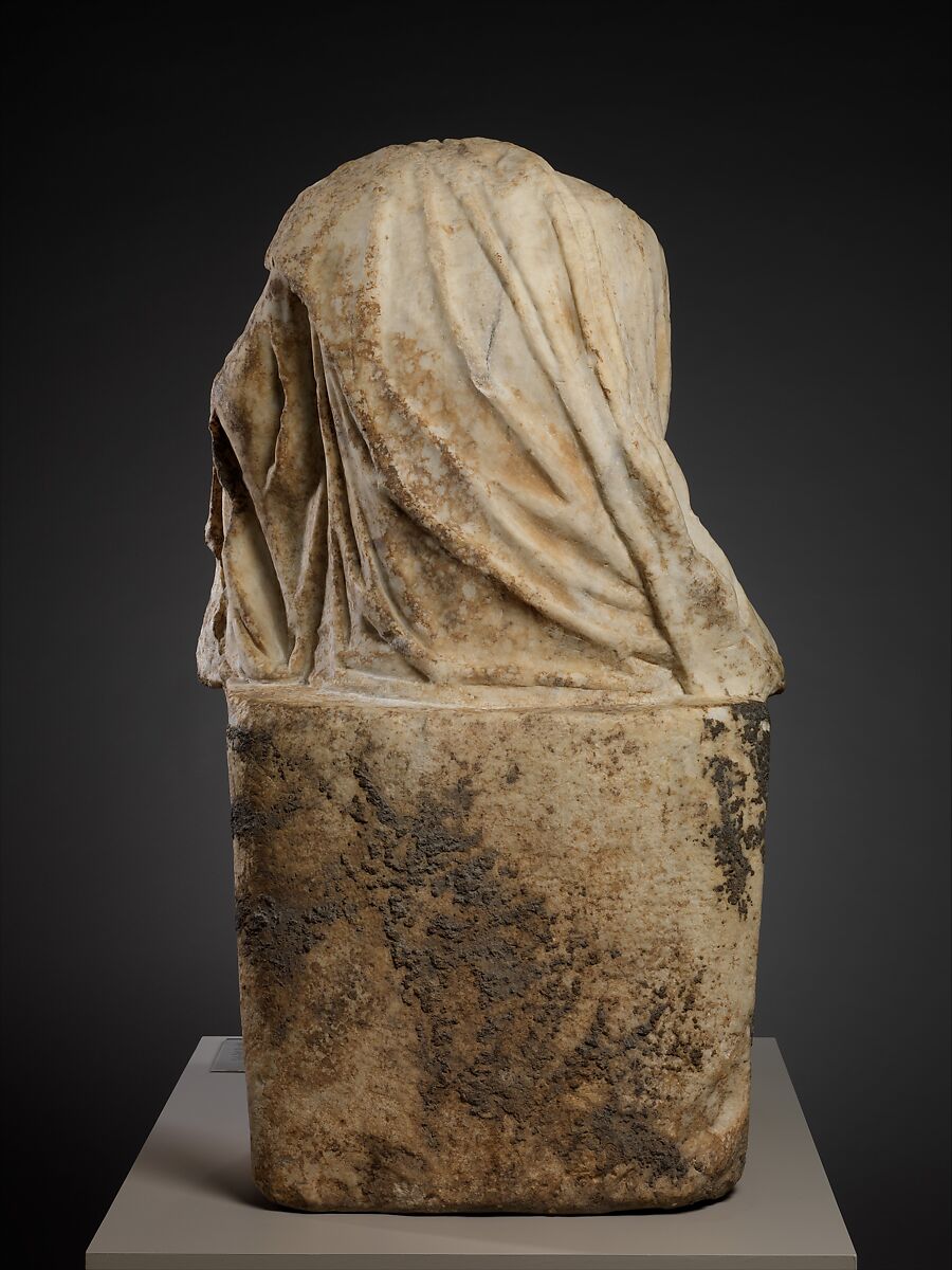 Marble statue of a draped seated man, Signed by Zeuxis as sculptor, Marble, Pentelic, Roman