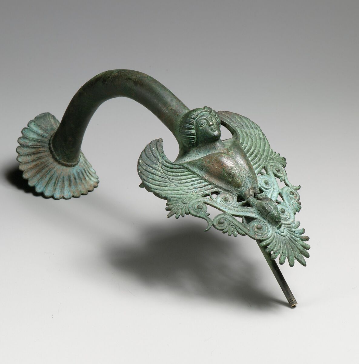 Bronze handle of a hydria (water jar), Bronze, Greek