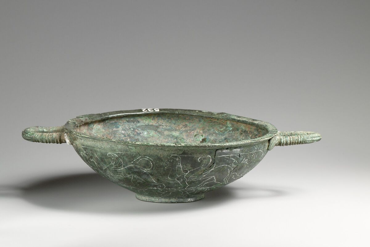 Bronze kylix (cup), Bronze, Etruscan 