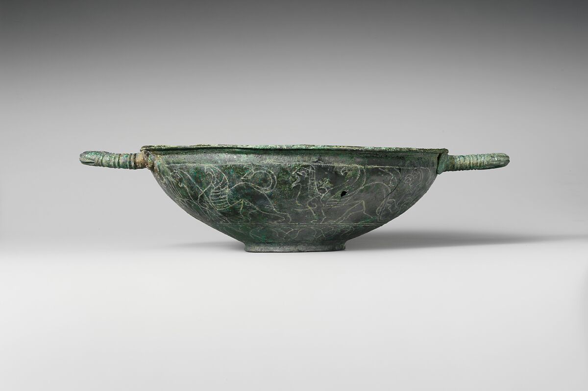 Bronze kylix (cup), Bronze, Etruscan