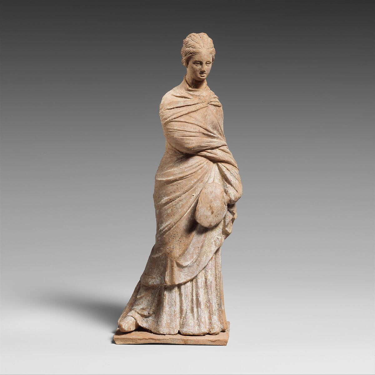 Terracotta statuette of a draped woman, Terracotta, Greek, Attic