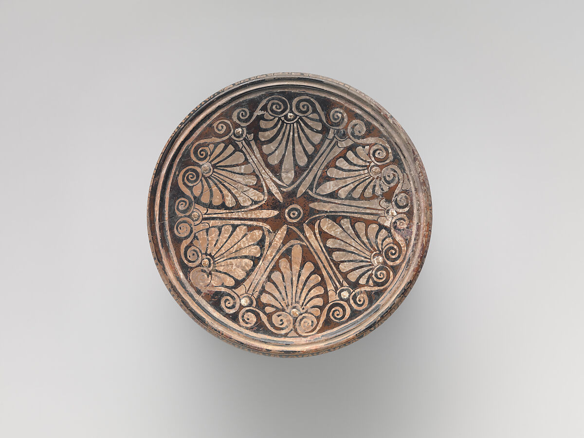 Terracotta pyxis (box), Attributed to the manner of the Meidias Painter, Terracotta, Greek, Attic