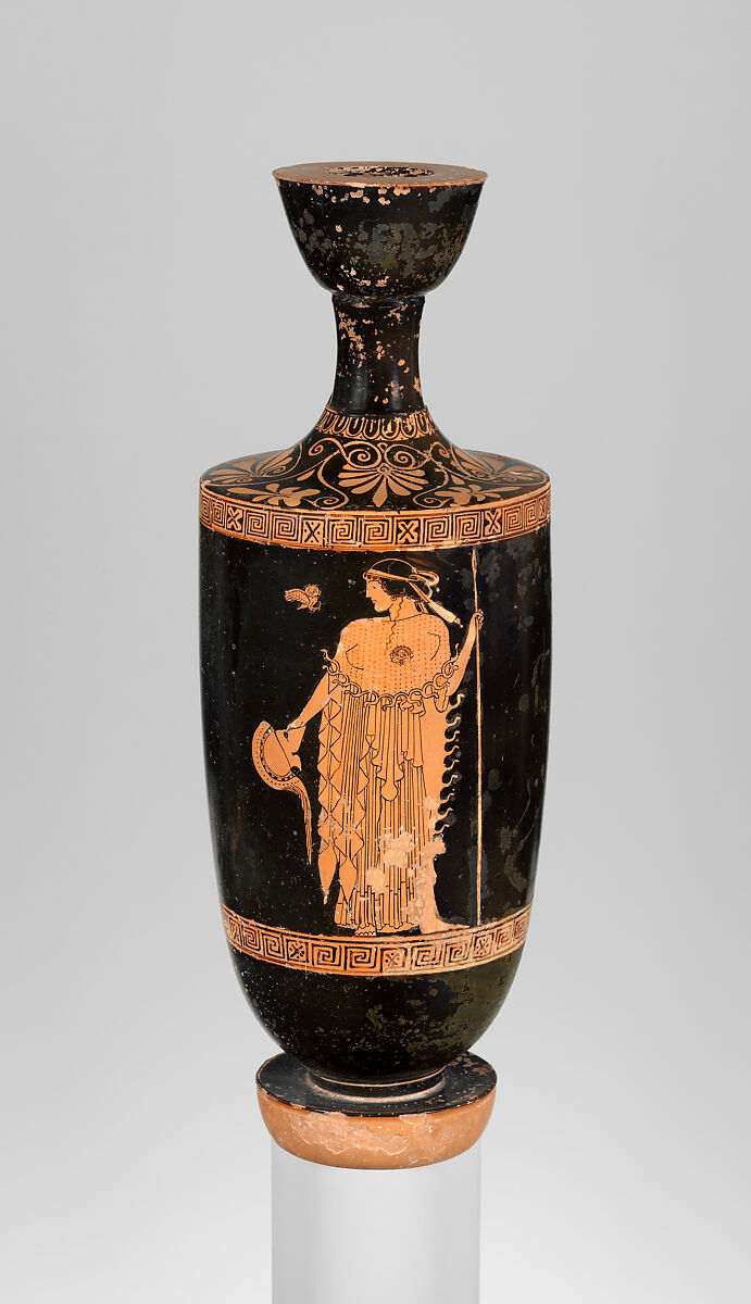 Terracotta lekythos (oil flask), Attributed to the Brygos Painter, Terracotta, Greek, Attic 
