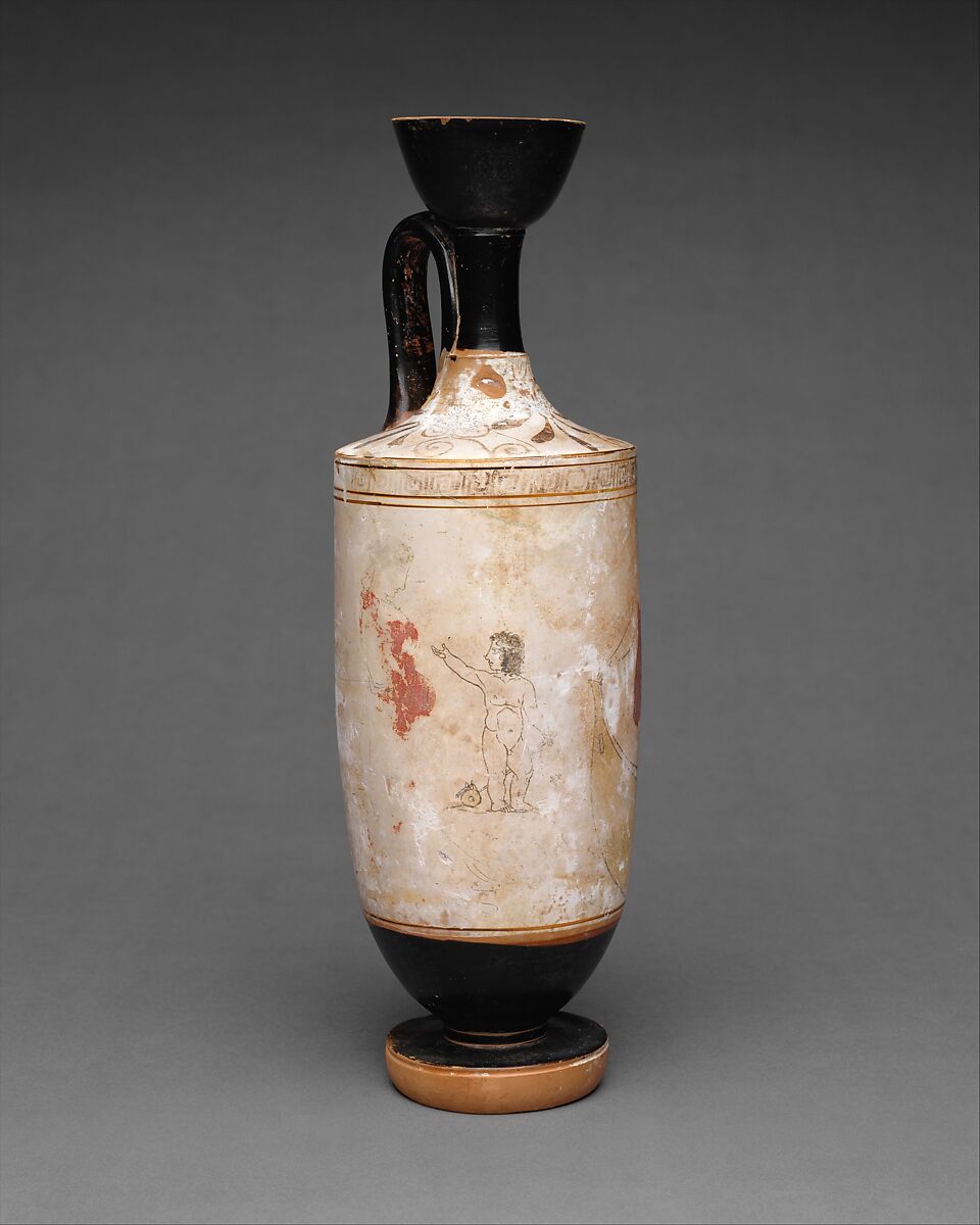 Terracotta lekythos (oil flask), Attributed to the Painter of Munich 2335, Terracotta, Greek, Attic 