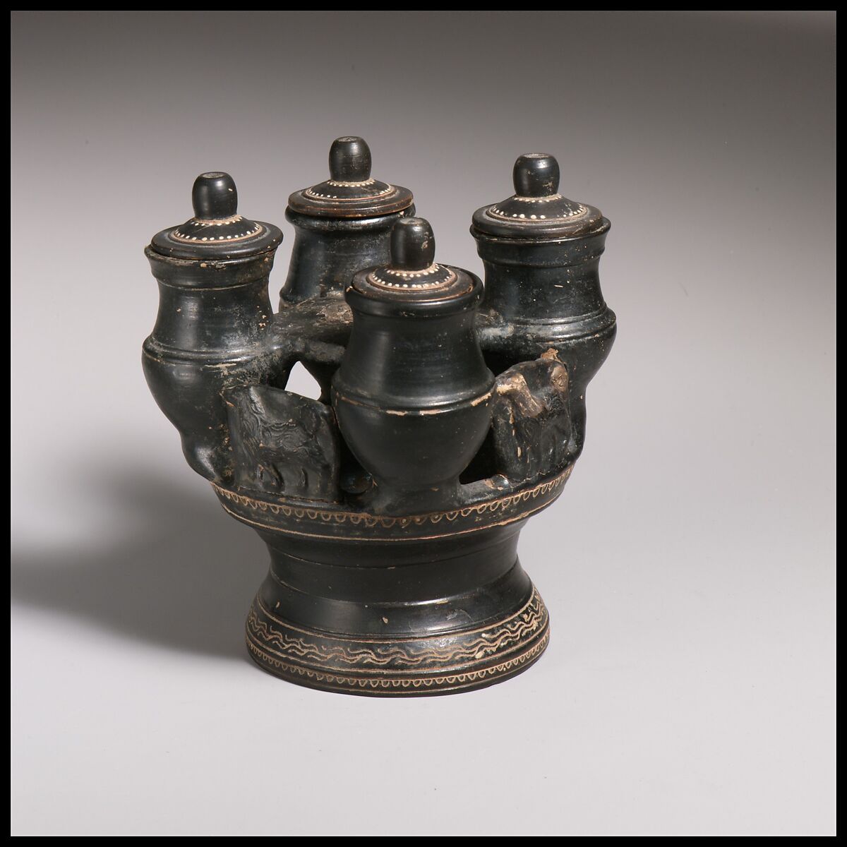 Terracotta kernos (vase for multiple offerings), Terracotta, Greek, South Italian, Campanian 